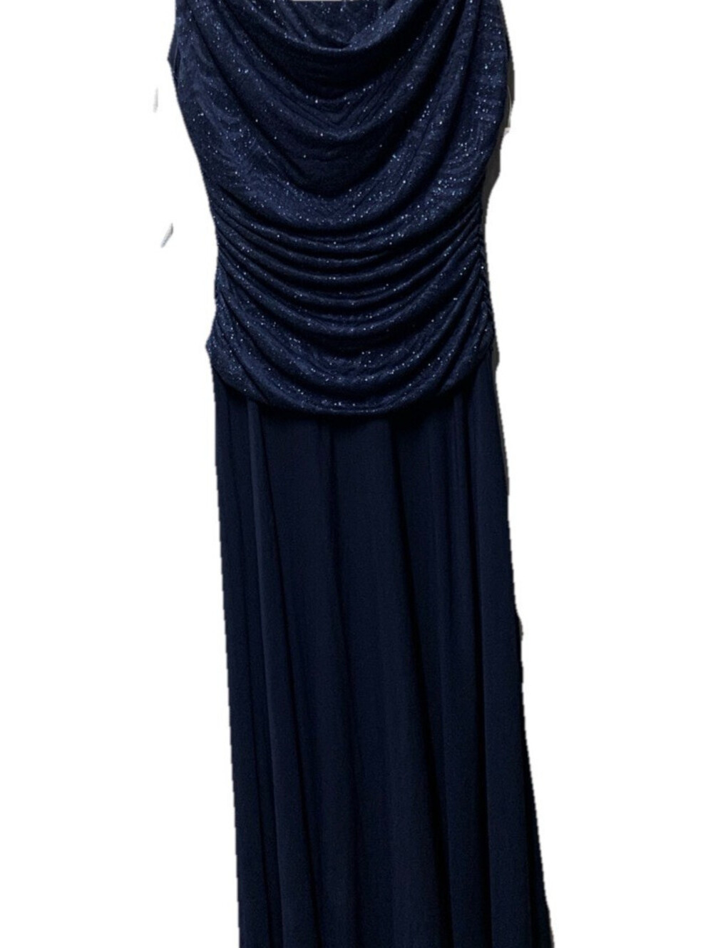 R&m Richards Women's Glitter Knit Chiffon Evening Gown Navy Blue 10 Sleeveless